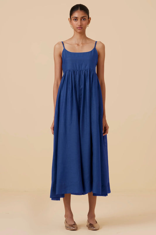 Hamza | Royal Blue Sleeveless Midi Dress