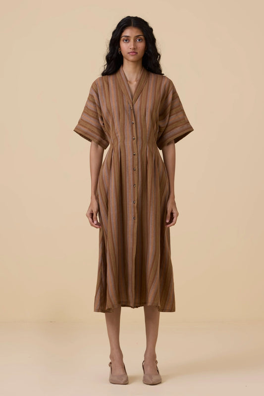 Qirat | Striped Handwoven Dress