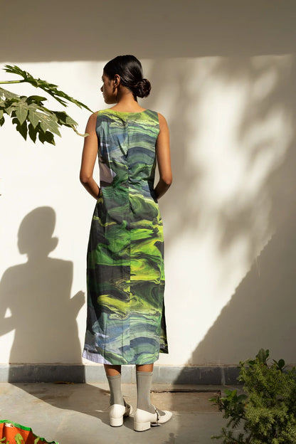 Sarah  | Printed Green Dress