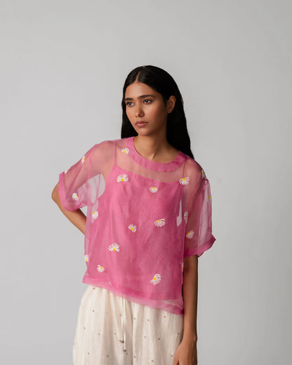 Gulbahar | Pink Organza Top