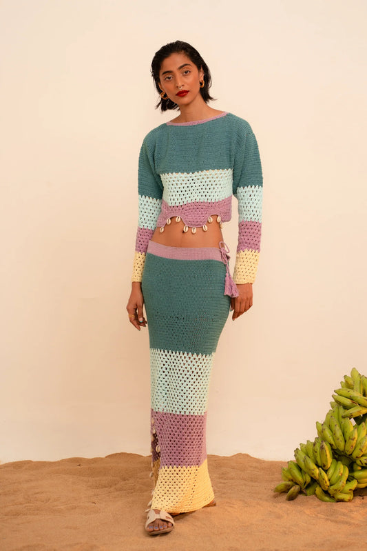 Samudram | Colorblock Crochet Maxi Skirt