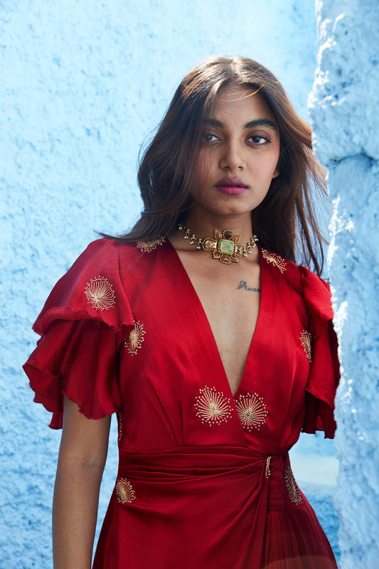 Shazneen | Ruby Red Silk Dress