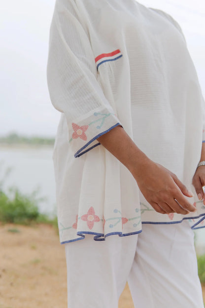 Roja Jamdani | White Tunic