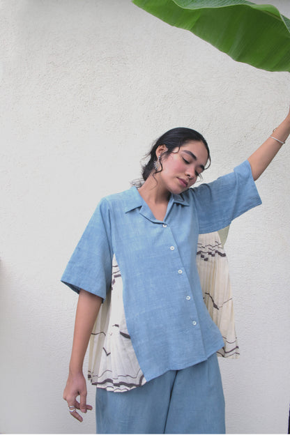 Nambi-Kai Top | Silver lining pleated shirt