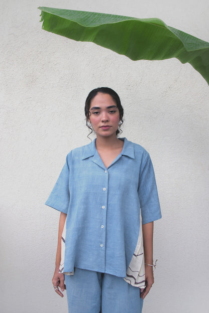 Nambi-Kai Top | Silver lining pleated shirt